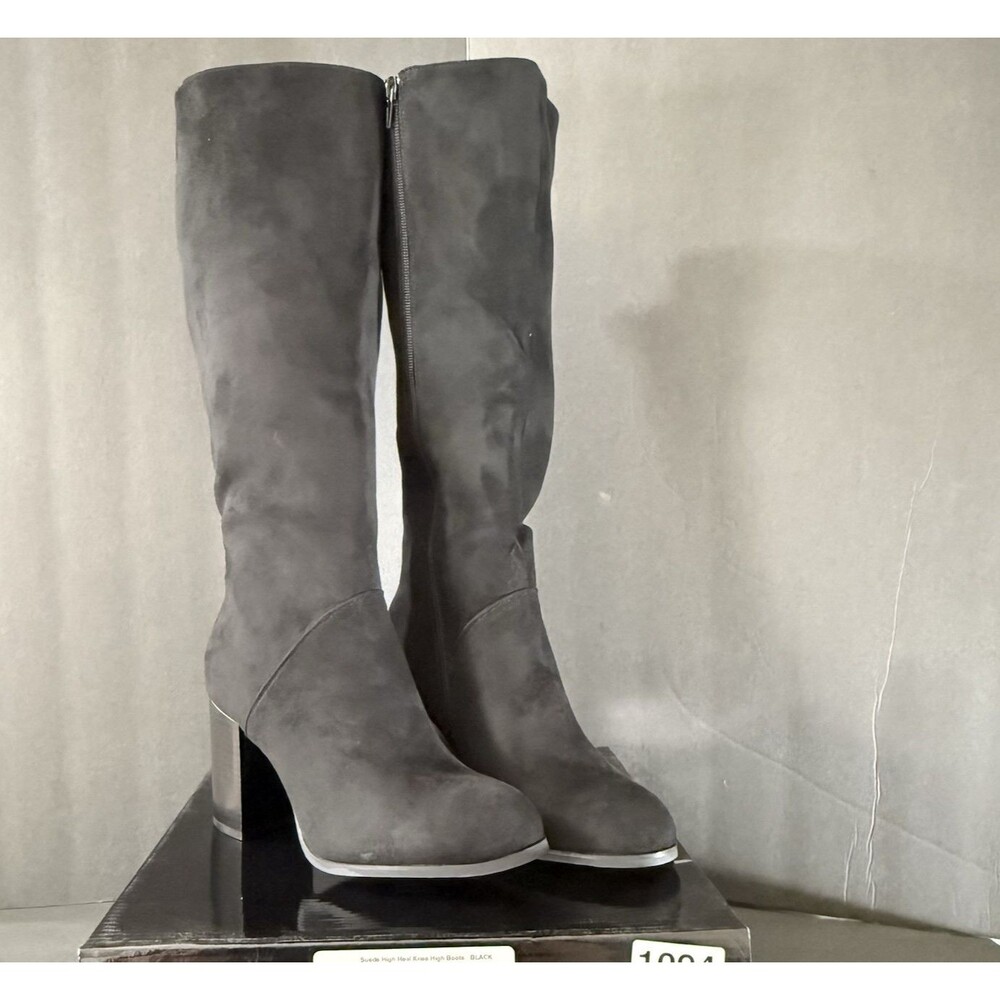 Black Suede High Heel Knee High black boots Winter fall block heel casual party